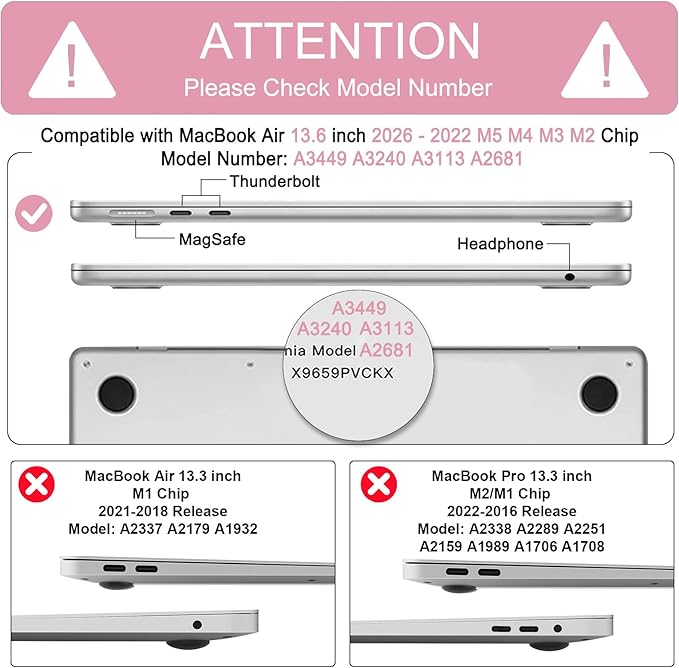 B BELK Compatible with MacBook Air 13 inch Case M5 2026-2022 M4 M3 M2 A3449 A3240 A3113 A2681, Plastic Hard Shell+Keyboard Cover+Screen Skin for MacBook Air 13.6 inch Case, Love Faith Pink Collage