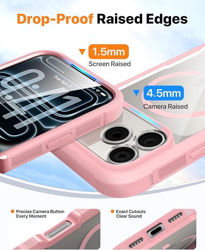 Diaclara Magnetic Designed for iPhone 17 Pro Max Case Full Body Bumper,[Compatible with MagSafe] Military Drop Proof Cover with Built-in Touch Sensitive Anti-Scratch Screen Protector,Pink