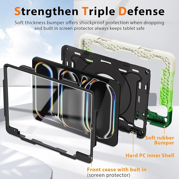 ROISKIN for iPad Pro 11 inch Case (M5/M4 (2025/2024)), Pro 11'' 6th/5th Gen -with HD Screen Protector, 360 Kickstand/Handle, Shoulder Strap, Pen Holder, Heavy Duty Military Grade - Kids Friendly