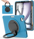 BATYUE Shockproof Case for iPad Air 11" M2/M3/M4, Air 4/5 10.9", iPad Pro 11" 1st-4th Gen 2018-2022 | 360° Multi-Angle Stand (Portrait & Landscape) & Grip, Built-in Pencil Holder, Lake Blue