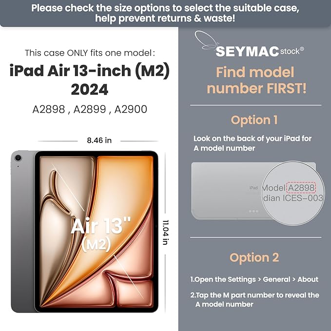 SEYMAC stock Case for iPad Air 13-inch M4-M2 2026-2024 (Gen 8-6), Shockproof Heavy Duty Case with Screen Protector, Pencil Holder, Rotating Stand, Hand Strap, Shoulder Strap, Orange