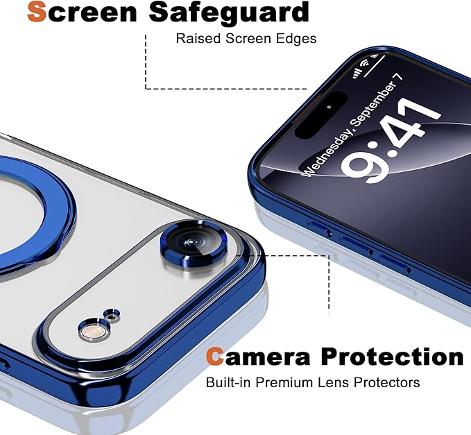 Compatible with iPhone 17 Air Case with Invisible Magnetic Ring Stand [Compatible with Mag-Safe] [Full Camera Lens Protector] Plating Clear Phone Case for iPhone 17 Air 6.5", Blue