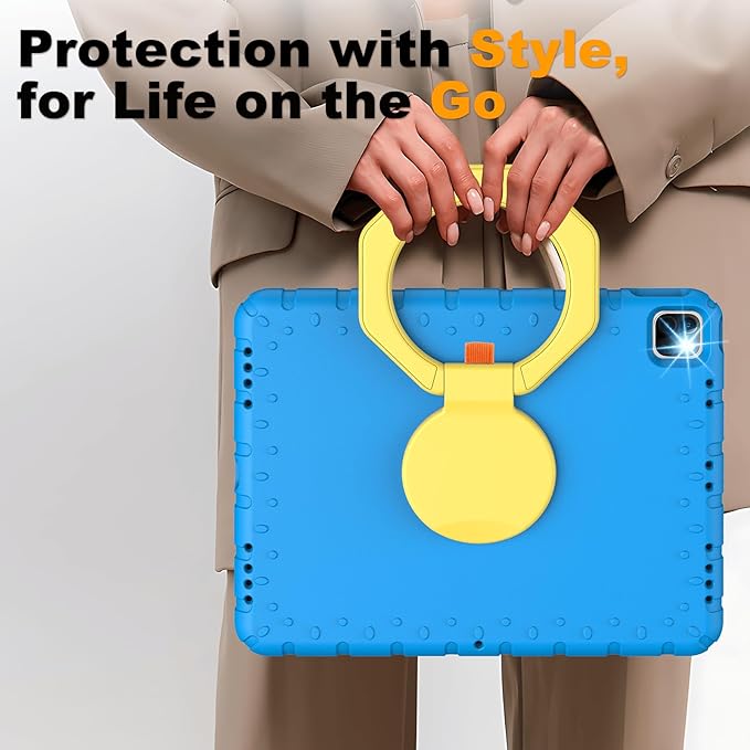 for iPad Pro 12.9 Case 6th/5th/4th/3rd Generation with 360° Rotating Stand & Pencil Holder, Heavy Duty Cute Cover for iPad Pro 12.9 inch 2022/2021/2020/2018, Blue