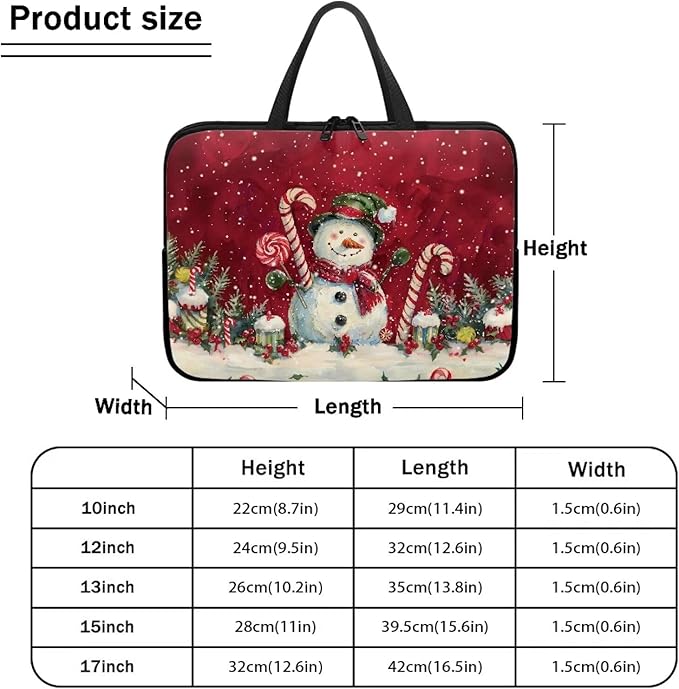 Christmas Red Snowman 13 Inch Laptop Sleeve Cover Computer Bag Tablet Carrying Case, Waterproof Tote Bags Notebook Sleeves Handbag for Travel/Business/School, Family & Friends Gift