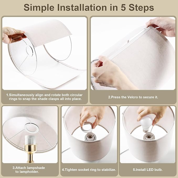 Dawnwake 18.5" Table Lamp Set of 2 for Living Room Bedroom, Bedside Lamps for Night Stands, Desk Nightstand Lamp Dimmable, Modern Linen Cream Ceramic Lamps (White-B)