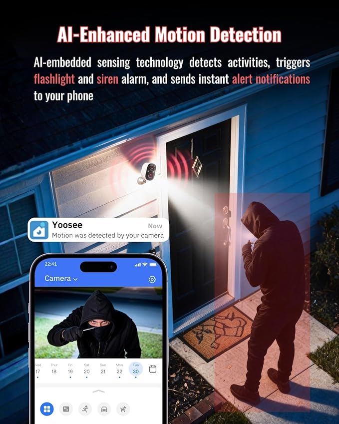 Security Cameras Wireless Outdoor, 2.5K WiFi Battery Powered Cameras for Home Security with AI Motion Detection, Color Night Vision, IP66 Weatherproof, 2-Way Audio, SD/Cloud Storage
