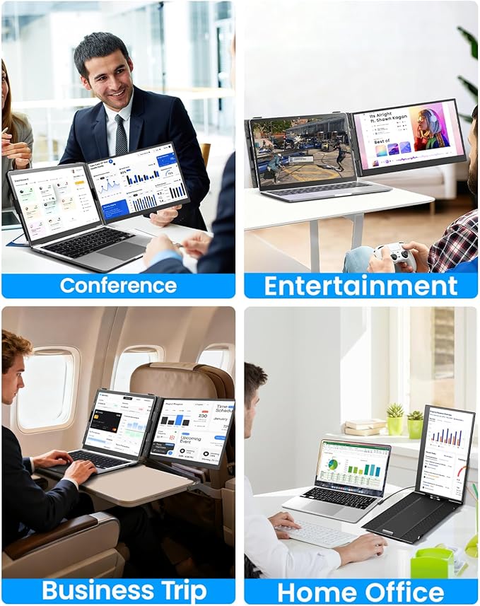 Cevaton Laptop Screen Extender, 14.1" Ultra-Slim & Lightweight Portable Monitor for 13"-17" Laptops, 1080P FHD Dual Monitor, One Cable Connection, Compatible with Wins/Mac/Android/Linux/Chrome