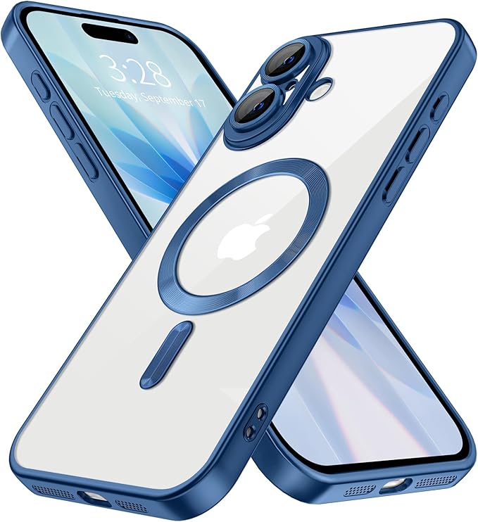 Hython Magnetic Clear for iPhone 17 Case with Camera Lens Protector [Compatible with MagSafe] Luxury Plating Edge Slim Soft TPU Cover Protective Phone Case for iPhone 17 6.3", Matte Deep Blue