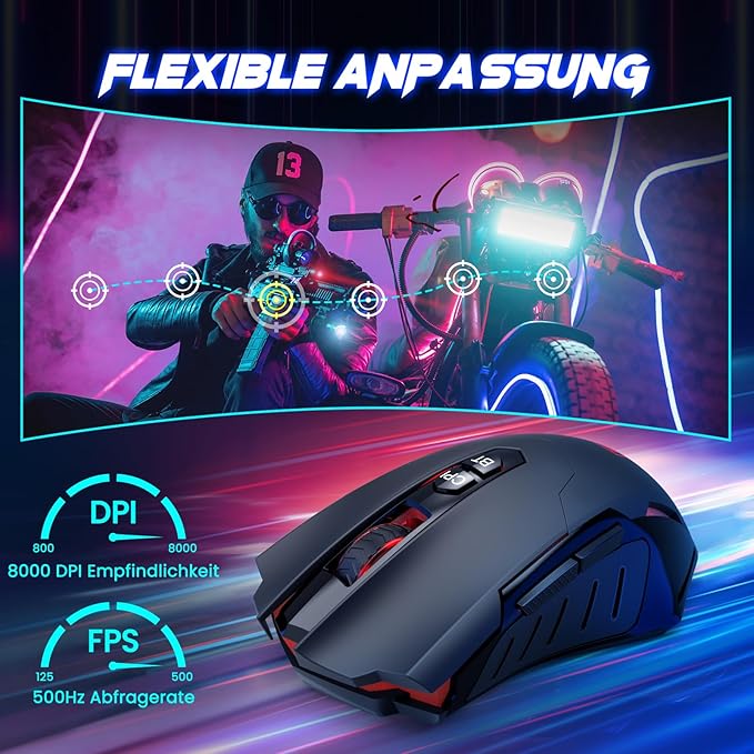 RisoPhy PC400 Wireless Gaming Mouse with 8000 DPI, 2.4G & Bluetooth Dual Mode Connection - Ergonomic Design, 7 Programmable Buttons, RGB backlighting, Precision Sensor for PC and Gaming