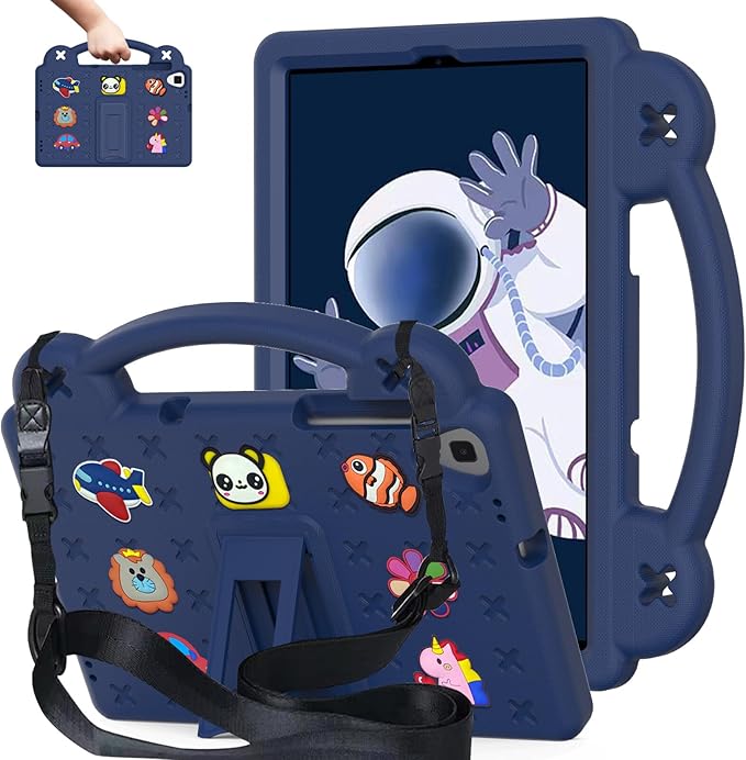 AKABEILA Compatible with Samsung Galaxy Tab A 10.1(2019)/Lenovo Tab M10 HD 2nd Gen/Tab K10/M10 Plus 10.3 inch Tablet Case, Kids Case with Shoulder Strap & Stand Handle Navy Blue