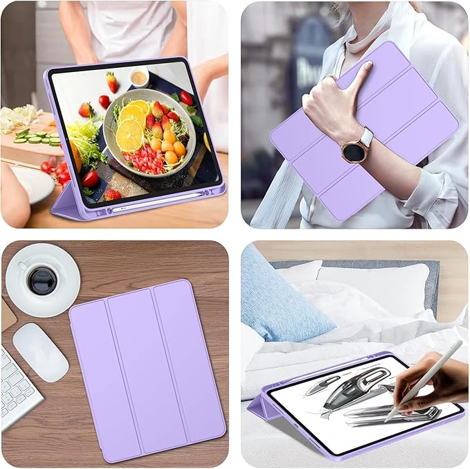 iMieet Case for iPad Pro 11 Inch (M5) 2025 /(M4) 2024 5th Gen, Trifold Stand Smart Cover with Pencil Holder and Soft TPU Back, Auto Wake/Sleep (Clove Purple)