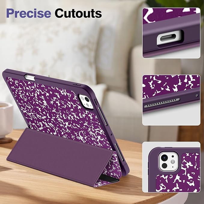 Fintie SlimShell Case for iPad Pro 11-inch (M5) 2025 / (M4) 2024 - [Built-in Pencil Holder] Soft Flexible TPU Protective Stand Back Cover, Composition Book Purple