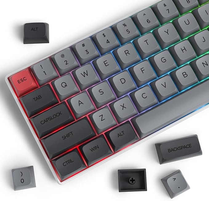 Guffercty kred XDA Profile Minimalist Black Keycaps 75 Percent Dye-sub PBT Keyboard Caps with ISO Keys for MAC 60% 65% 75% 96% Mechanical Keyboard (Black Dolch)