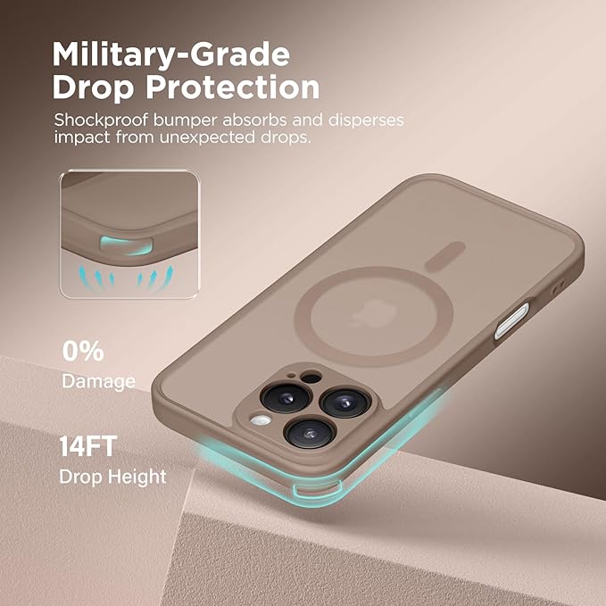 CAPRARO Magnetic Compatible with iPhone 16 Pro Case, Upgraded [Full Camera Protection] [Compatible with MagSafe] Protective Translucent Matte Women Girl Phone Case Cover, Withered Brown