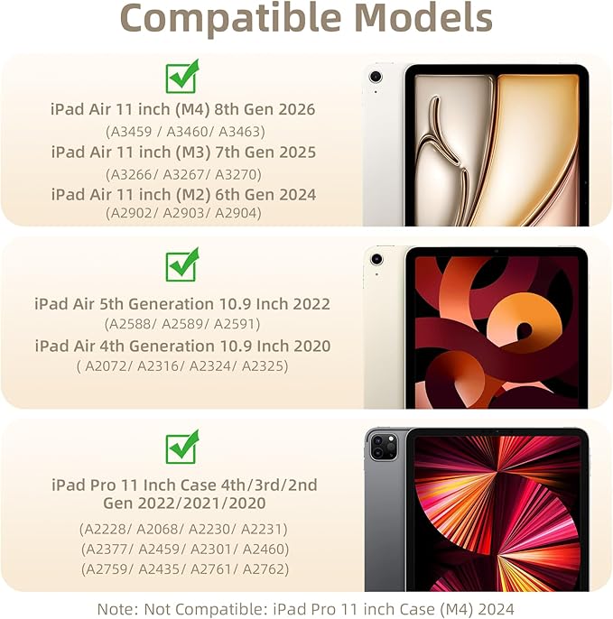 Wenlaty for iPad Air 11 inch Case (M4/M3/M2) & Air 5th/4th Gen Case 10.9 inch, for iPad Pro 11 inch 4/3/2/1 Gen, 360° Rotating Cover, Detachable Magnetic Back, Pencil Holder, Auto Sleep/Wake,White