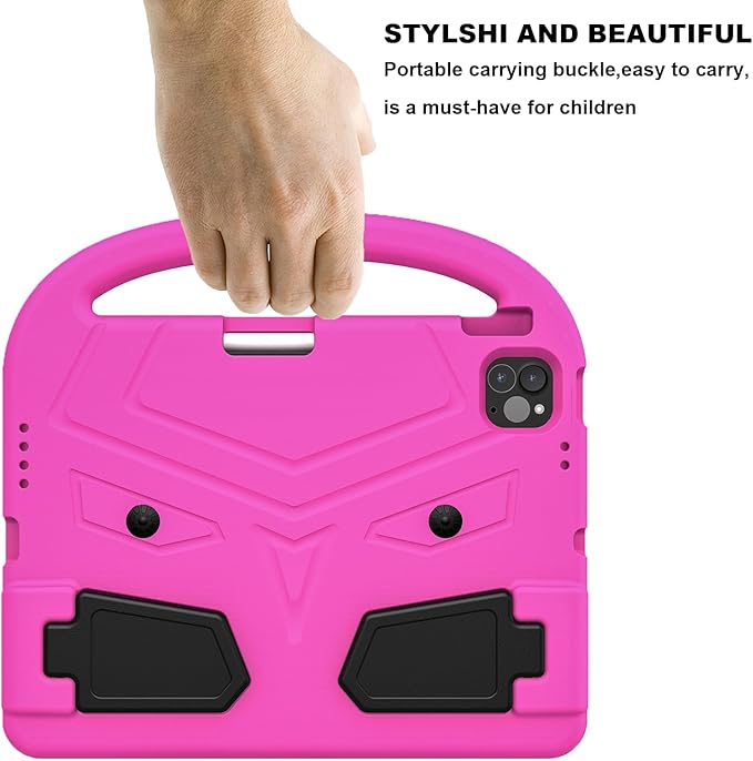 Kids Case for Apple iPad Pro 11 inch M5/M4 Tablet (2025/2024) with Pencil Holder/Handle/Kickstand Slim Lightweight Cute Soft EVA Foam Shockproof Stand Cover for Boys Girls Teens, Pink Bird
