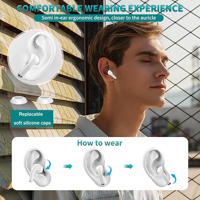 ACAGET Wireless Earbuds for iPhone 17 16 Pro Max Air 15 14 13 12 11 XR XS Bluetooth 5.3 Headphones Noise Isolation Earphones for Galaxy S26 S25 S24 Ultra S23 S22 HiFi Bass Stereo Earphone for Google