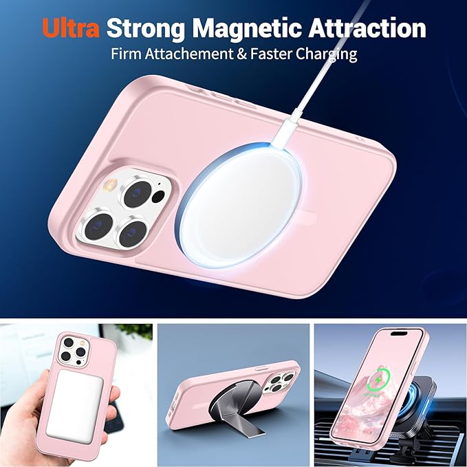 SUPFINE Magnetic for iPhone 14 Pro Case (Compatible with MagSafe) (Military Grade Drop Protection) Translucent Matte Shockproof Phone Cover,Light Pink