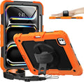 timecity Case for iPad Pro 11 Inch M5 2025 / M4 2024, 360° Rotating Stand, Pencil Holder & Wireless Charging, Shockproof with Screen Protector & Shoulder Strap - for Designers & Professionals, Orange