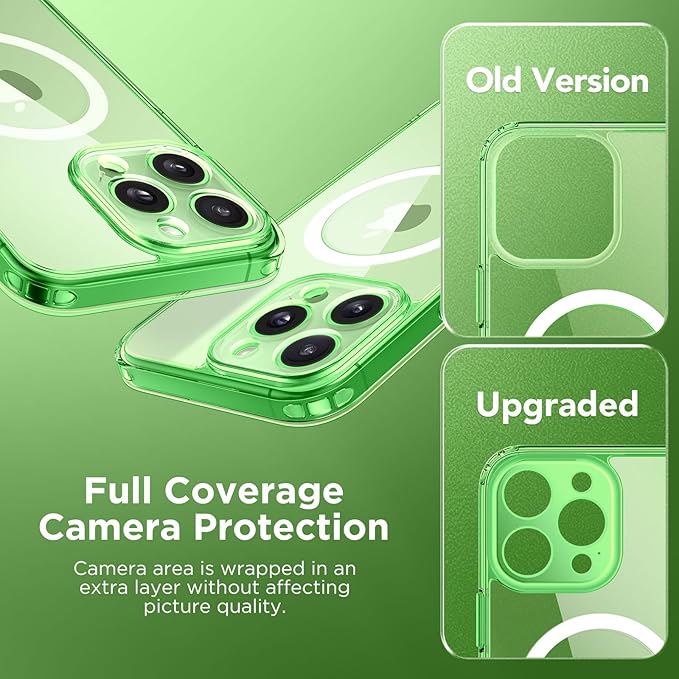 CAPRARO Magnetic Compatible with iPhone 16 Pro Case, Upgraded [Full Camera Protection] [Compatible with MagSafe] Protective Translucent Matte Women Girl Phone Case Cover, Clear Green