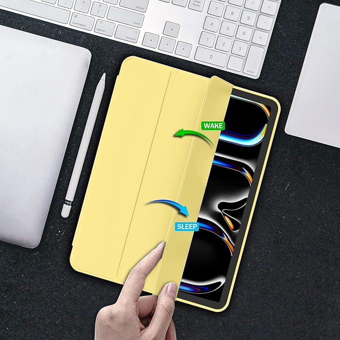 iMieet Case for iPad Pro 11 Inch (M5) 2025 /(M4) 2024 5th Gen, Trifold Stand Smart Cover with Pencil Holder and Soft TPU Back, Auto Wake/Sleep (Yellow)
