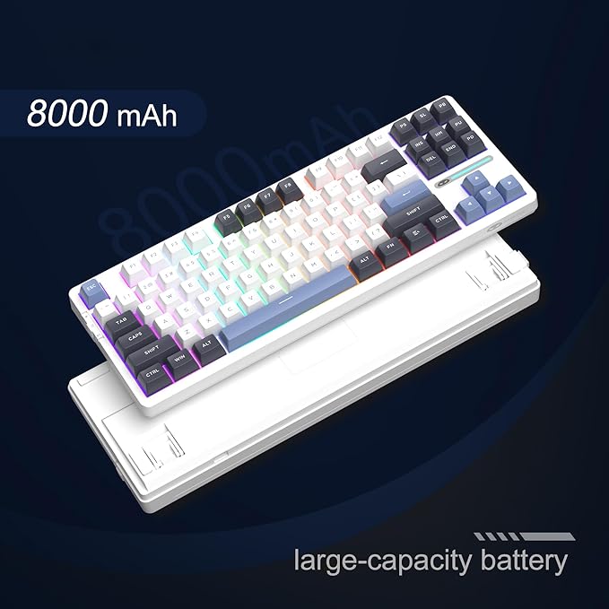 MageGee 87 Keys Wireless Creamy Keyboard, Gasket Tri-Mode 2.4G/USB-C/BT Gaming Keyboard, RGB Backlit Hot Swappable Mechanical Keyboard for Win/Mac/PC, 8000mAh Battery