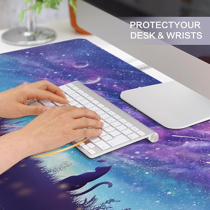 Lokigo Gaming Mouse Pad, Large Mouse Pad for Desk, Desk Mat Extended Mousepad, Cute Purple DeskPad with Non-Slip Rubber Base, Computer Mats for Desktop Home Office (31.5"x15.7", Cat)