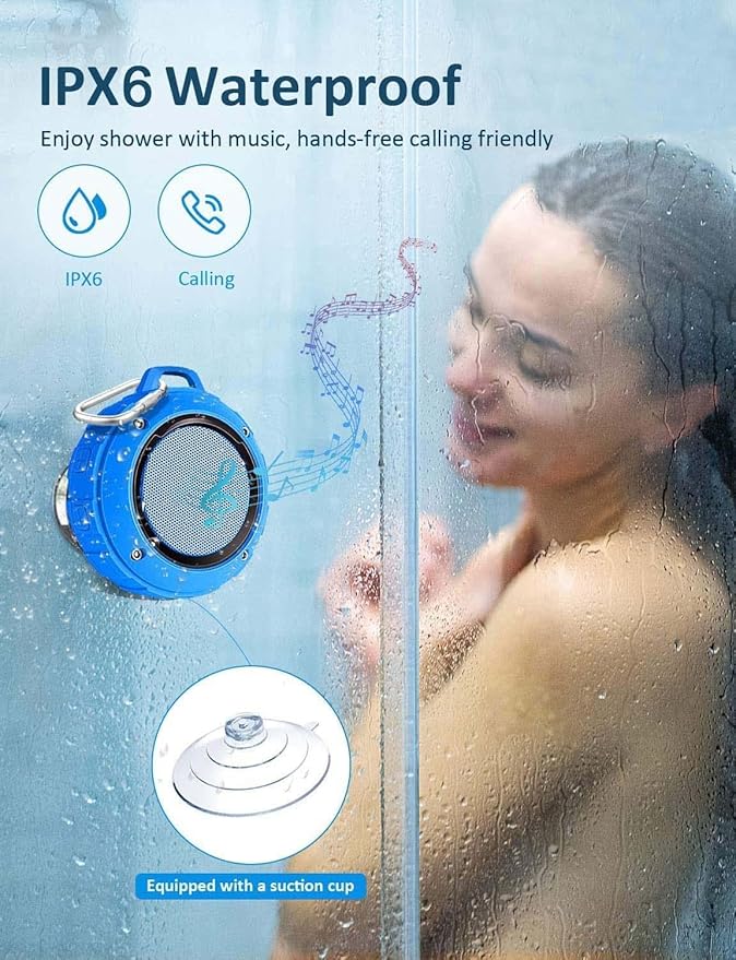 Kunodi Bluetooth Shower Speaker with IPX7 Waterproof, Dynamic Lights, Crisp Clear Sound, True Wireless Stereo, Clip Portable for Pool Beach Boat Kayak Float Golf