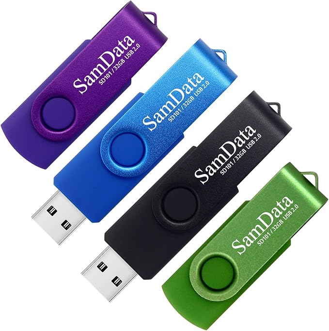 SamData 32GB USB Flash Drives 4 Pack 32GB Thumb Drives Memory Stick Jump Drive with LED Light for Storage and Backup (4 Colors: Black Blue Green Purple)