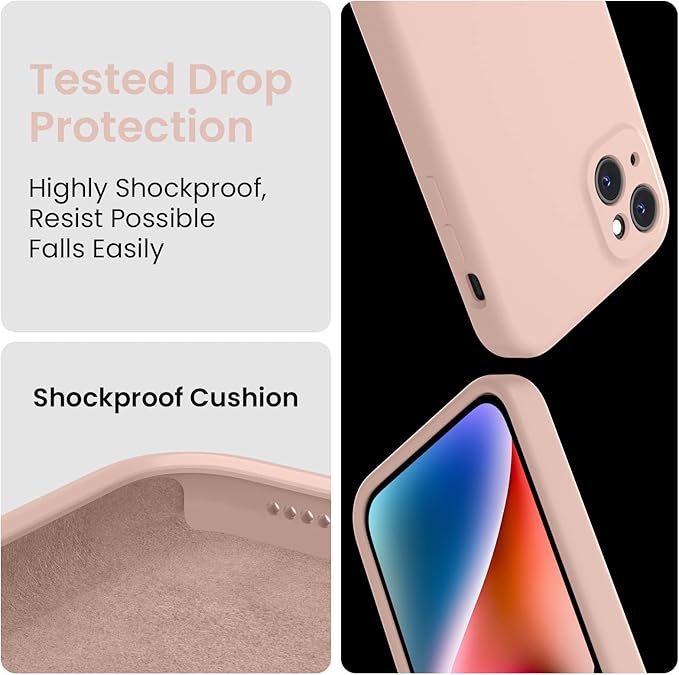 FireNova Designed for iPhone 13 Case, Silicone Upgraded [Camera Protection] Phone Case, Soft Anti-Scratch Microfiber Lining Inside, 6.1 inch, Pinksand