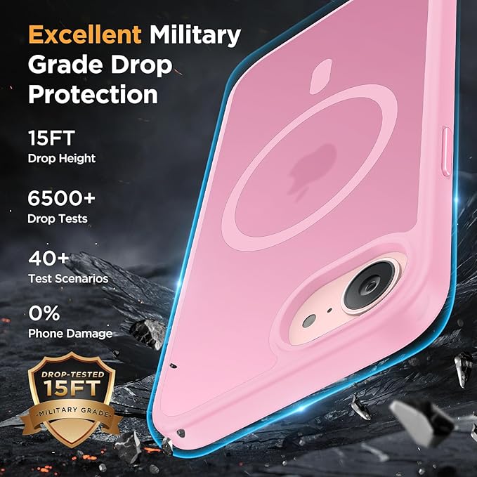 Miracase for iPhone 16e case & iPhone 17e Case for MagSafe [with 2×9H+ Screen Protectors] TOP Military-Grade Protection Shockproof with Velvet Touch for iPhone 16e/17e Phone Case 6.1", Matte Pink