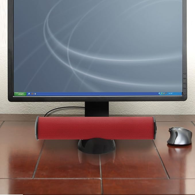 GOgroove SonaVERSE USB Speakers for Laptop Computer - USB Powered Mini Sound Bar with Clip-On Portable External Speaker Design for Monitor, One Cable for Digital Audio Input and Power (Red)