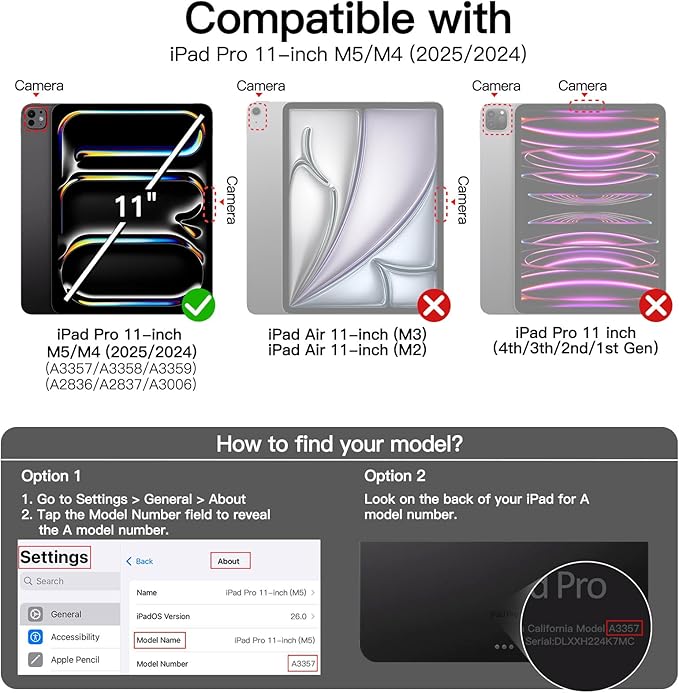 JETech Magnetic Detachable Case for iPad Pro 11-Inch M5/M4 (2025/2024) with Pencil Holder, Removable Rotating Clear Cover, Portrait/Landscape Stand with Raised Screen View (Black)
