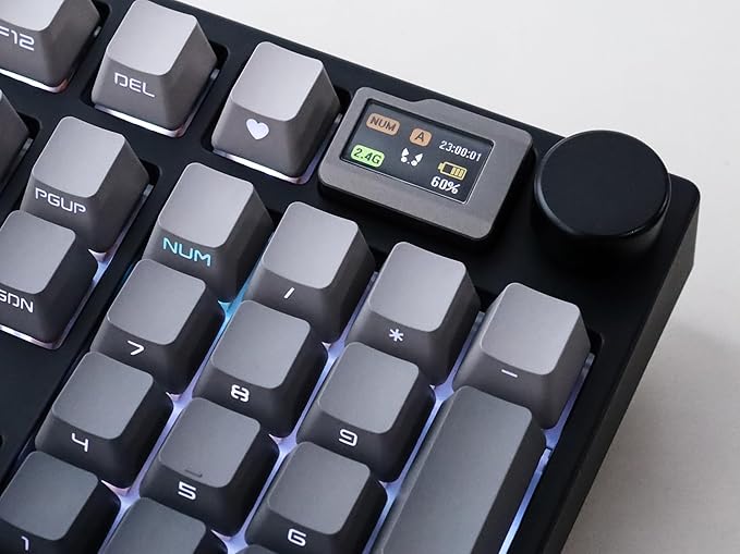keydous NJ98 Wireless Custom Mechanical Keyboard with Screen Knob 96% Hot Swappable RGB Keyboard Mac Windows (Dark, Steel Plate - G Milky Yellow Pro)