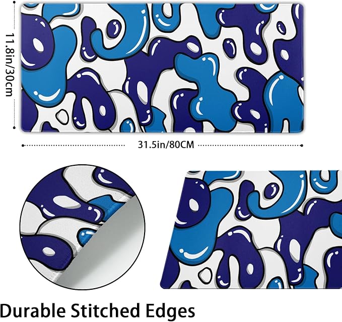 Navy Blue White Mouse Pad Extended Large 35.4x15.7in Japanese Geometric Desk Mat Anime Cool Large Mousepad XL Non-Slip Rubber Base Stitched Edge Gaming Mousepad PC Computer Desk Pad for Work Desktop