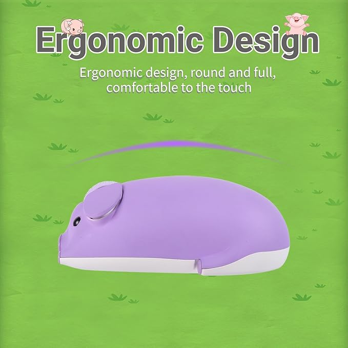 elec Space Cute Pig Design Wireless Mouse Dual Mode Bluetooth & USB Mouse, Silent Operation, Ergonomic, Perfect for Laptops & PCs, Ideal Gift for Animal Lovers and Family(Purple)