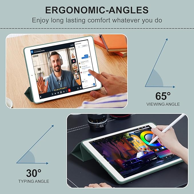 Smart Case for iPad 10.2 Inch 2021/2020/2019, for iPad 9th/8th/7th Generation Without Pencil Holder, Shockproof Cover with Soft TPU Back, Thin& Lightweight, Auto Sleep/Wake, Dark Green