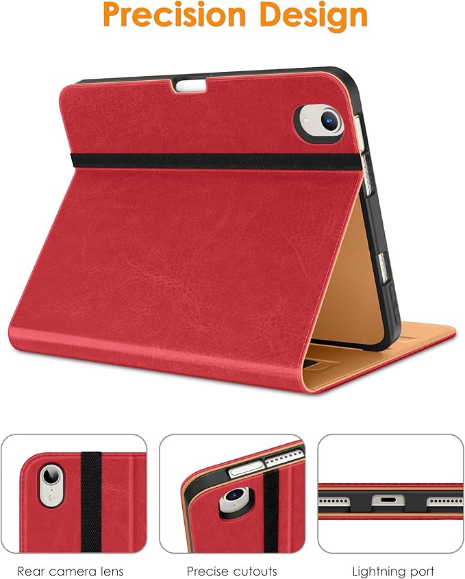 DTTO for iPad Mini 7th (A17 Pro) 2024/iPad Mini 6th Generation Case 2021 8.3 Inch, Premium Leather Business Folio Stand Cover for Mini 7/6 with Pencil Holder-Multiple Viewing Angles, Red
