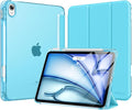 MoKo for iPad Air 11 inch Case (M4/M3/M2) 2026/2025/2024, iPad Air 5th/4th Gen 10.9 inch Case 2022/2020 with Pencil Holder, Slim Light Trifold Cover with Hard PC Translucent Back Shell, Cyan