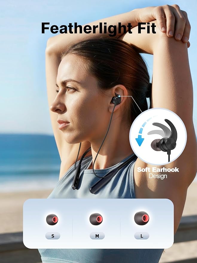 Rythflo Neckband Bluetooth Headphones, ENC IPX7 Sweatproof Sport Earbuds with AI-Enhanced Mic Vibration Call Alert, 50H Playtime Deep Bass Wireless Waterproof Earphones for Work Running Workout Gym