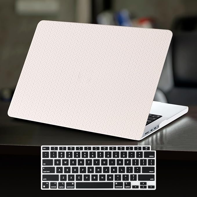 DTangLsm for MacBook Air 15 inch Case 2026 M5, 2025 2024 2023 A3448 M4 A3241 M3 A3114 M2 A2941, Woven Textured Leather Hard Shell Cover for Mac Book Air 15 Case+Keyboard Skin, Has Logo Cutout, Beige