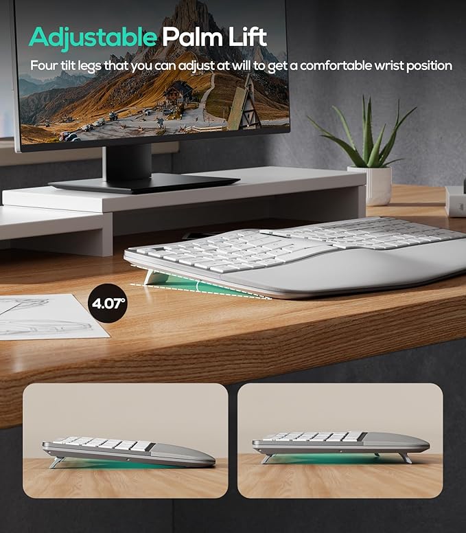 Nulea RT07B Wireless Ergonomic Keyboard - Split Keyboard, Wrist Rest, Natural Typing, Bluetooth and USB Connectivity, USB-C Rechargeable,Compatible with Windows Mac (Pink)