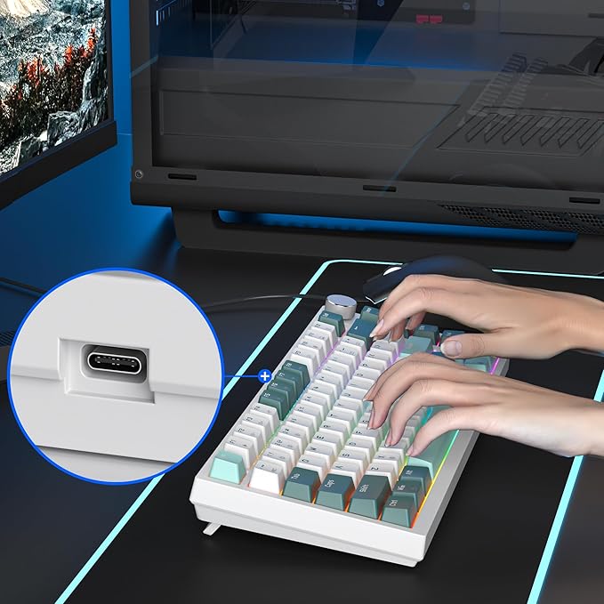 Owpkeenthy 75 Percent Gaming Keyboard Gasket Mounted, 82 Key Wired Mechanical Keyboard Hot Swappable with Knob Linear Red Switch RGB Backlit for PC Laptop (Forest)