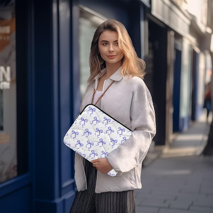 Laptop Case Sleeve, Purple Ribbon Bow Dots Pattern Shockproof Protective Computer Carrying Cover, Briefcase Handbags 13-13.3inch Laptop Sleeve Bag