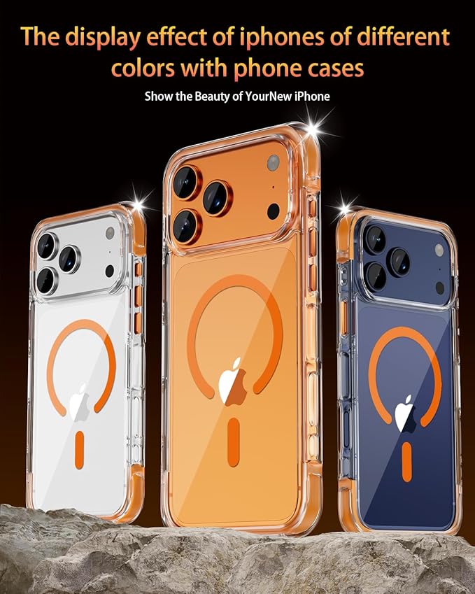for iPhone 17 Pro Case with Tempered Glass & Lens Protectors, Compatible with MagSafe, Military-Grade 4-Corner Airbag Protection, Strong N52 Magnets, Anti-Yellowing Clear Case