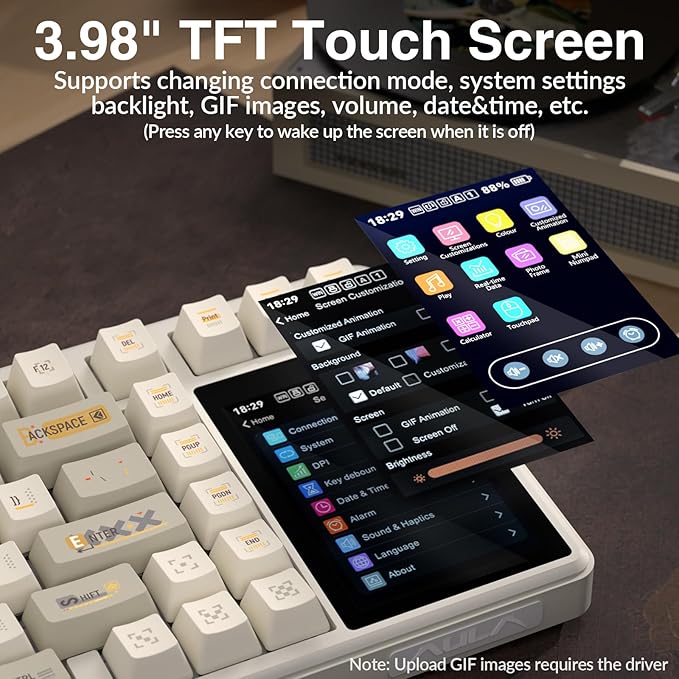 Aula L99 Wireless Mechanical Keyboard with Smart Touch Screen,Tri-Mode Hot Swappable Custom Gaming Keyboard,RGB Backlit,PBT Keycap,Gasket Mount Creamy Sound Computer Keyboards for Office PC,84 Keys