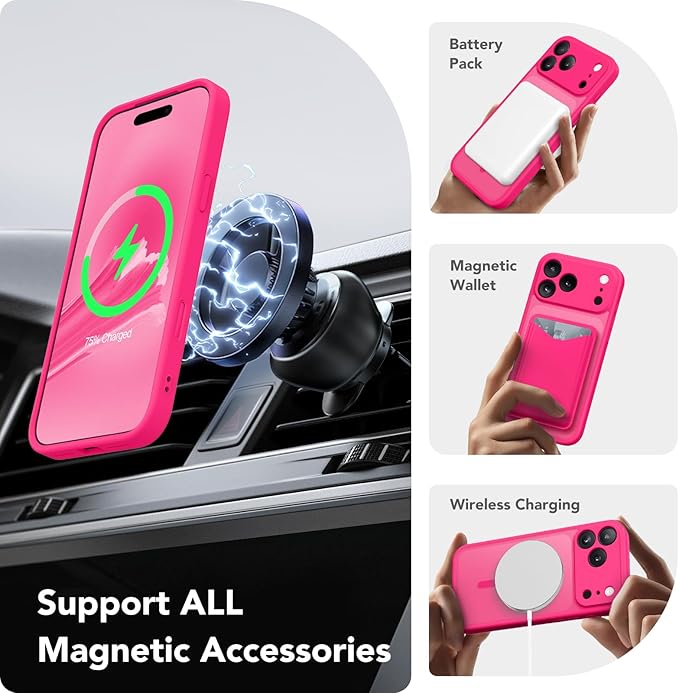 CAPRARO Magnetic for iPhone 17 Pro Max Case, Upgraded [Full Camera Protection] [Compatible with MagSafe] Protective Translucent Matte Women Girl Phone Case Cover, Hot Pink