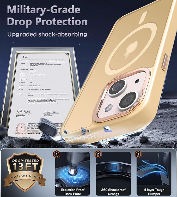 Newfuture Designed for iPhone 13 Case & iPhone 14 Case with Magnetic [13 FT Military Drop Protection] [Compatible with Magsafe] Translucent Shockproof with Anti-Fingerprint Phone Case, Creamy Yellow