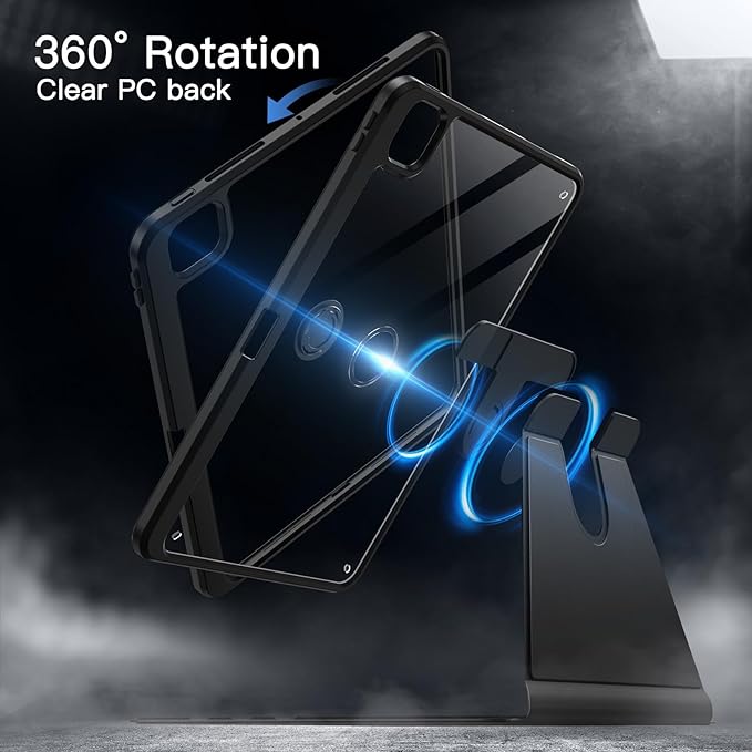 JETech Rotating Case ONLY for iPad Pro 11-Inch M5/M4 2025/2024 (6th/5th Generation) with Pencil Holder, 360 Degree Rotation Protective Stand Cover Clear Back, Auto Wake/Sleep (Black)