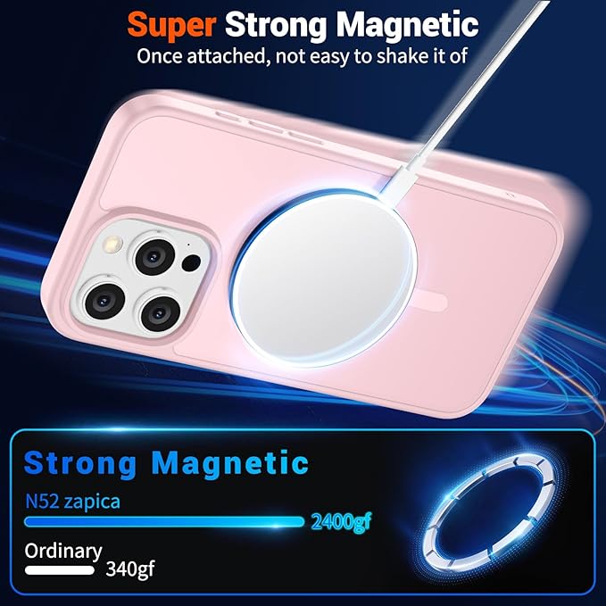SUPFINE Magnetic for iPhone 15 Pro Case (Compatible with MagSafe) (Military Grade Drop Protection) Translucent Matte Shockproof Phone Cover,Light Pink